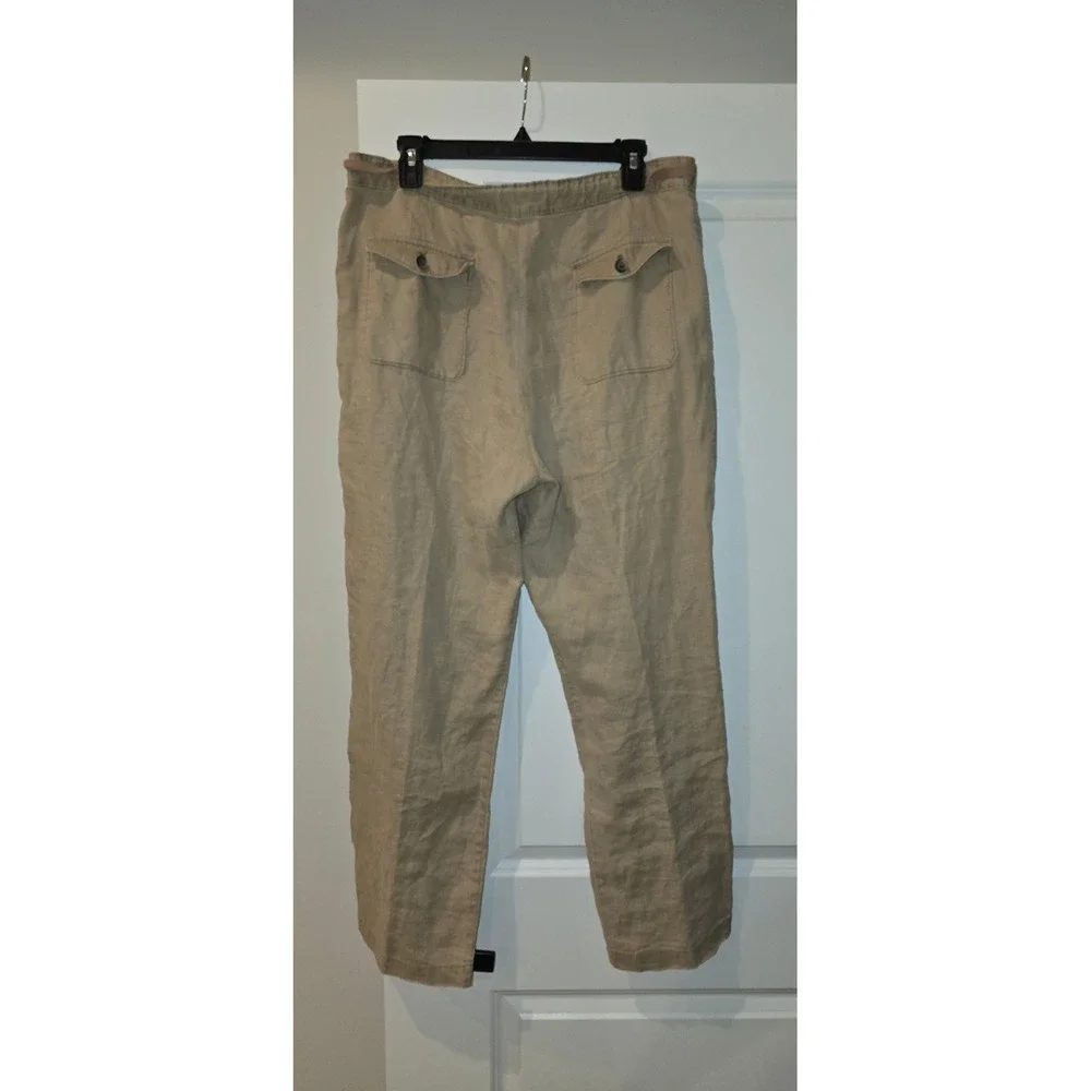 Tasso Elba Island Mens 34x32 Tan 100% Linen Drawstring Straight Leg Pants Khaki